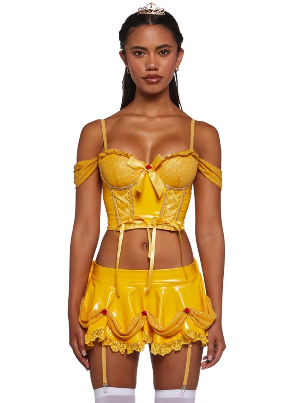 Dolls Kill Sunny Yellow Satin Corset & Skirt Set